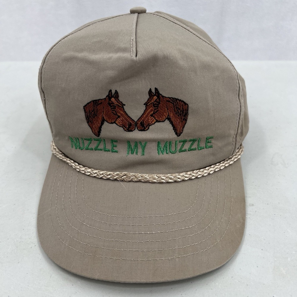 Nuzzle My Muzzle Horse Head Hat Beige Tan Snapback Barn Stable Rope Cap